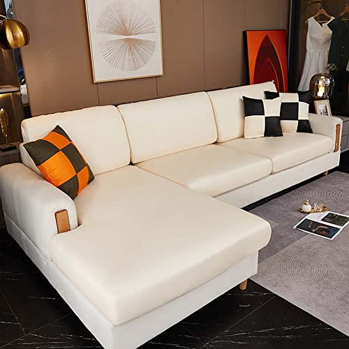 SJH Luxuriöser PU-Leder-Sofa-Schonbezug für 2-/3-/4-Sitzer, wasserdicht, dehnbar, mit Gummizug, Couch-Schutz, Möbelschutz für Haustiere und Kinder, Weiß
