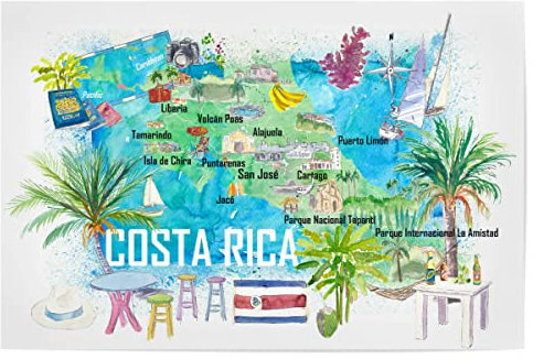 artboxONE Poster 150x100 cm Reise Costa Rica Illustrated Travel Map - Bild Costa rica Costa rica einladung