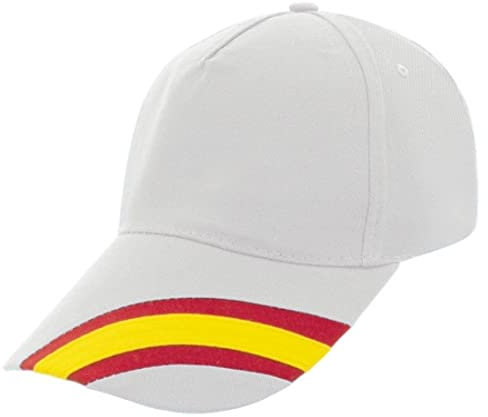 Gorra Bandera de España Regulable Padel Golf Tenis. Gorra 5 Paneles 100% algodón Peinado (Blanco)
