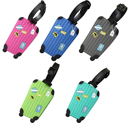Étiquette Bagage, Étiquettes Valise, Porte Étiquette Bagage, en Alliage D'aluminium avec Cordes en pvc et Porte-Nom pour Prévenir la Perte des Sacs et Valises, 5 Couleurs