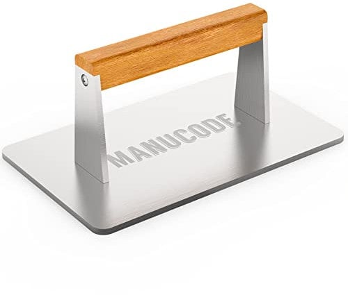 Manucode Edelstahl Burgerpresse, 23.5cm Burger Pattie Presse, 1.4kg Rechteckig Fleischpresse