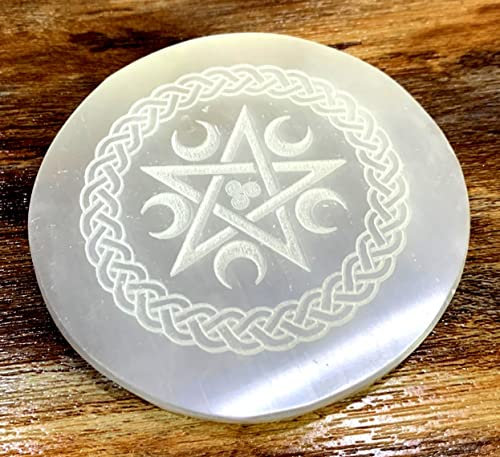 crystalmiracle 3 Selenite Round Etched Charging Reiki Plate Crystal Healing Wellness Gift Handcrafted Positive Energy