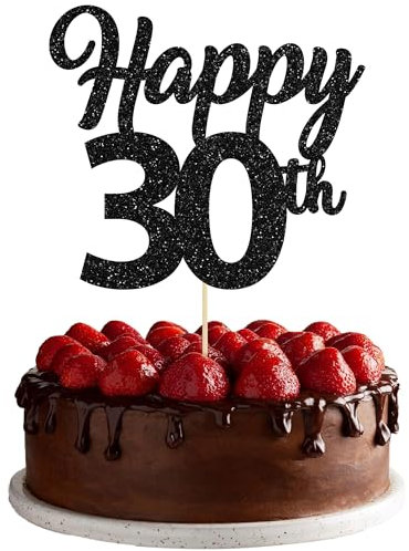 3Pcs Happy 30th Birthday Cake Toppers Black Glitter Number 30 Cake Dcorations Thirty Happy 30th Cake Pick Decorations for Cheers to 30 Years Old 30th Birthday Wedding Anniversary Party Supplies