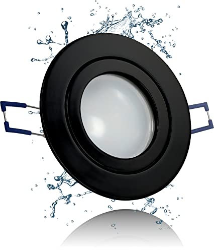 LEDFULL® Premium LED Bad Einbaustrahler Schwarz IP44 230V GU10 Spot Tageslicht 5W Hell & Sparsam Deckenstrahler Aussenbereich geeignet