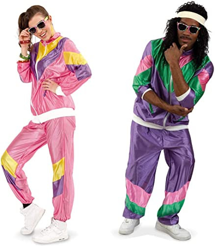 KarnevalsTeufel Trainingsanzug 80er Jahre Retro Proll Jogginganzug bunt Sportanzug Assi-Anzug Mottoparty Bad Taste (Small, Pink)
