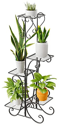 Yumyolk Blumenständer, Pflanzenständer, Blumentreppe, Blumenregal, Pflanzenregale, Blumenbank, metall 5 Stufen ca. 51x24x108cm für Balkon, Garten, Terrasse,Wohnung draußen und innen, schwarz