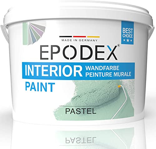 EPODEX® INTERIOR PAINT - Pintura para paredes interiores, 45 colores pastel, blanco, multicolor, sin salpicaduras, resistente, sin olores, alta opacidad, 3-53 kg