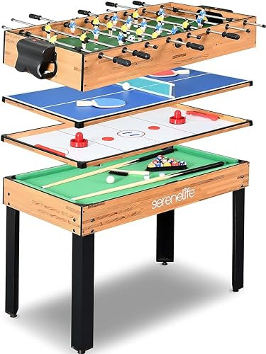 SereneLife 4-in-1 / 5-in-1 Multifunktionstisch – inkl. Billardtisch, Tischtennisplatte, Tischkicker, Kickertisch, Airhockey Tisch, Shuffleboard & Bowling Tische – Spieltisch Kinder & Erwachsene