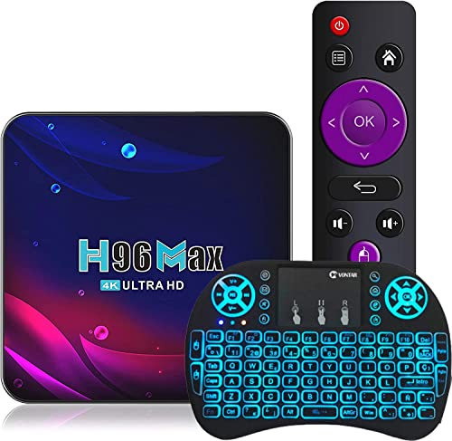 Android 11.0 TV Box, 4GB + 64GB H96 MAX V11 RK3318 Quad-Core 64Bit Cortex-A53 con Dual 2.4G/5.8G WiFi, BT 4.0 UHD H.265 Ethernet LAN 3D 4K Decodificador,4gb+64gb