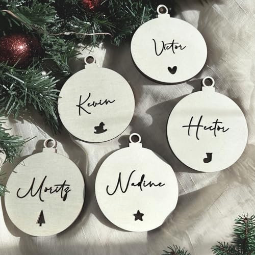 Personalisierte Weihnachtskugeln aus Holz - Christbaumkugeln mit Namen | Verschiedene Sets | Christbaumschmuck | Weihnachtsdeko - Hello mini (Clean, 3er Set)