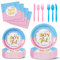 Nkaiso Bleu et Rose Gender Reveal Vaisselle, 144Pcs Baby Shower Assiette Kit Bébé Girl Or Boy Révélation Party Decoration, Fête Assiettes Carton Gobelet Serviettes Réutilisable Vaisselle - 24 invités