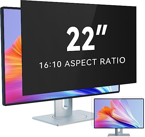 IPROKKO 22 Zoll Computer Sichtschutzfolie for 16:10 Monitor, Abnehmbarer Sichtschutz Anti Blaulicht Blendschutz Blickschutzfolie Displayschutz Blickschutzfilter für 22zoll Hp Dell Acer Lenovo Asus