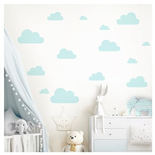 DEKO KINDERZIMMER Wandtattoo Wolken Set Wandsticker Babyzimmer hellblau Wandaufkleber Jungen Schlafzimmer Wanddeko DK1055-02