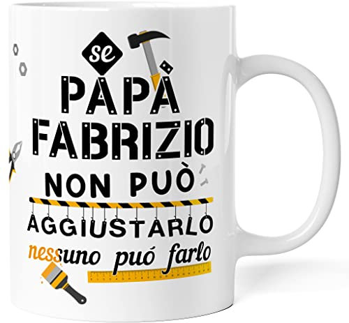 Tazza Personalizzata Papà con Nome - Se papà non può aggiustarlo nessuno può farlo - Idea Regalo Originale e Personalizzata Mug per Festa del Papà Compleanno Natale Pensione (Bianco V2)