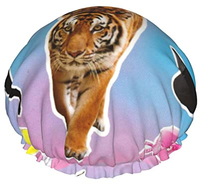 Ice Cream Tiger Wiederverwendbare wasserdichte waschbare verstellbare Duschhaube für Frauen alle Haarlängen