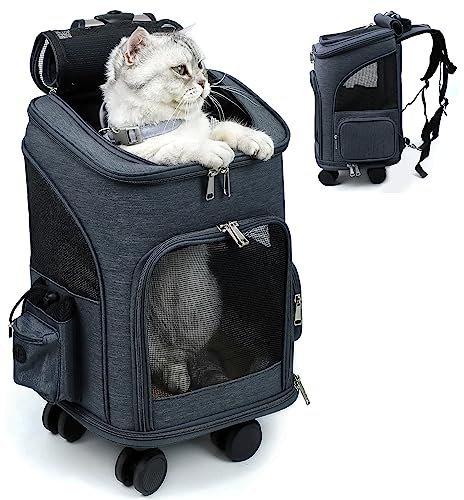 BEAUTYMONKEY.K Katzenrucksack mit Rollen, Haustierrucksack mit Rollen für Katze und Klein Hunde bis 4 KG