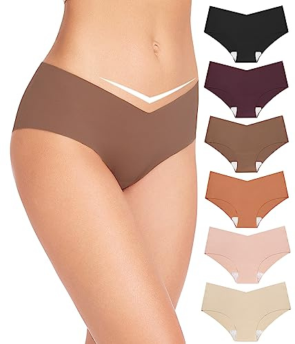 Unterhosen Damen Unterwäsche Seamless Slips Damenunterwäsche Nahtlose | Womens Underwear Seamless V-Schnitt Hipster Panty Unterwäsche Frauen 6er Pack, Eisseide, Komfortabel, Atmungsaktiv