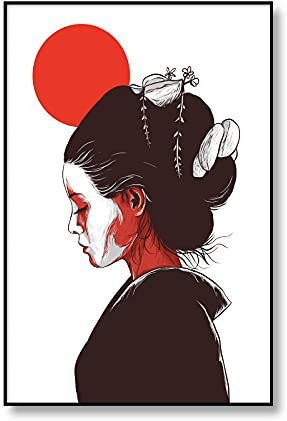 Leinwand Bilder Groß Wohnzimmer Leinwandbild Japanische Landschaft Meereslandschaft Ukiyoe Gemälde Poster Leinwandbild Kyoto Geisha Bild Wandbild für Wohnzimmer 40x60cm (Ungerahmt)