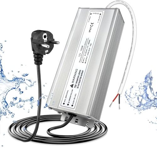 LED Trafo 12V 100W IP67, Outdoor Wasserdicht Transformator mit Stecker, LED Netzteil Treiber 230V auf DC 12 Volt Adapter, LED Driver Außen für LED-Streifen Lampen Strahler Lichtbänder