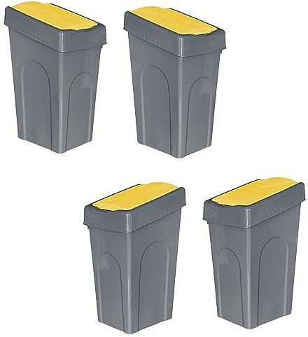 Optimal Products 50L Plastic Recycling Bin Rubbish Dustbin Kitchen Garden Recycle Waste Bin With Lid (Yellow, 4)