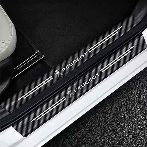 4 Pièces Protection Seuil de Porte de Voiture pour Peugeot 208 2008 207 301 308 408 4008 508 5008 Rifter, Autocollant en Cuir de Fibre de Carbone Plinthes pour Auto Accessoires B