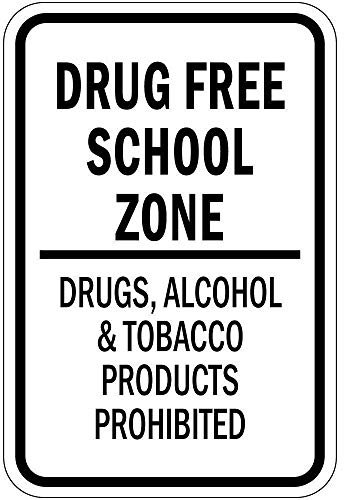 Lustiges Metallschild Drogenfreie Schulzone Drogen Alkohol Tabak Verbotene Schilder Warnschild Vorsicht Sicherheitsschild Verkehrsschild Aluminium Außen- oder Innenschilder für Büro Arbeit Zuhause 20