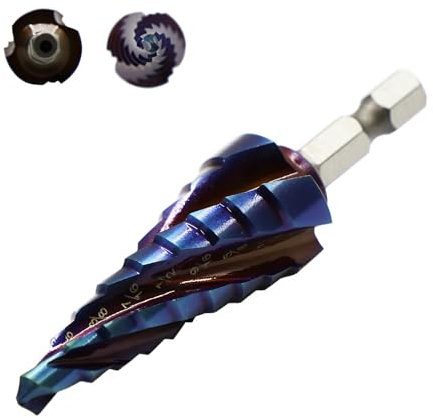 Talaze Three Spiral Flute Step Drill Bit (1/4-3/4(9 Steps）),1/4 Hex Shank Drill for Working Metal, M2 High Speed Steel Step Drill Bit for Stainless Steel, Wood, Aluminum, Plastic