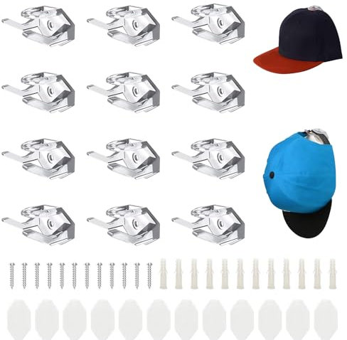 Vueinrg 12 Stück Huthaken Selbstklebend Huthalter Cap Halterung Wand Cap Halter Kappenhalter Kappenhaken Wandmontage Basecap Wandhalter für Baseballkappen Schal Gürtel Haarbänder