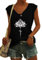 Eniloyal Tshirt Damen V Ausschnitt Sommer T-Shirt Oberteile Baumwolle Locker Shirt Elegant Vintage Graphic Kurzarm Bedrucken T Shirts Sexy Tops Schwarz