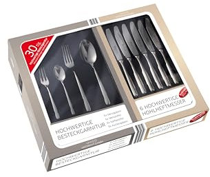 Gehring Besteck Set Life 30-teilig I Edelstahlbesteck I hochwertiges Essbesteck inklusive 6 Solinger Hohlheftmesser I spülmaschinengeeignet I Besteck Set 6 Personen I Designpreis 2014/15
