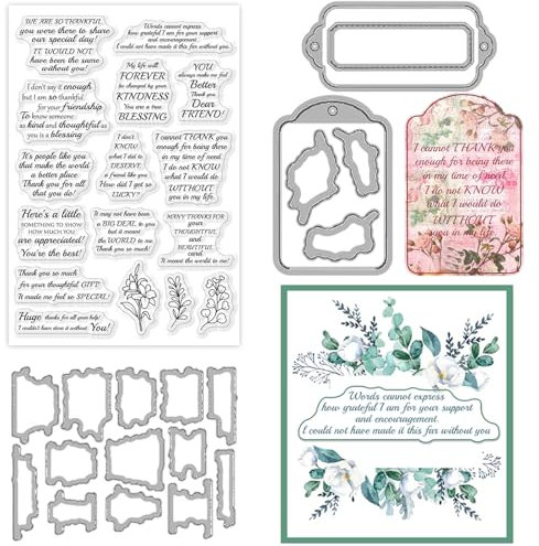 ORIGACH Danke Sprüche klare Stempel und Stanzen Set für Kartenherstellung Dankeschön Gruß Wörter Silikonstempel Stanzformen für DIY Scrapbooking Album dekorative