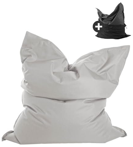 mokebo Sitzsack Outdoor XXL mit Schutzhülle für Kinder & Erwachsene 'Der Große', Bean Bag mit Füllung, Sitzkissen oder Riesen-Sitzsack, wasserabweisender Schutz durch Hülle, 125x155cm, Grau