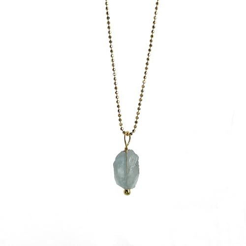 Aquamarin Halskette Gold, Goldkette mit Rohstein Anhänger, Einzigartige Geschenkidee, Hellblauer Edelstein Schmuck Damen, März Geburtsstein Kette, Unikat Designer Heilsteinschmuck