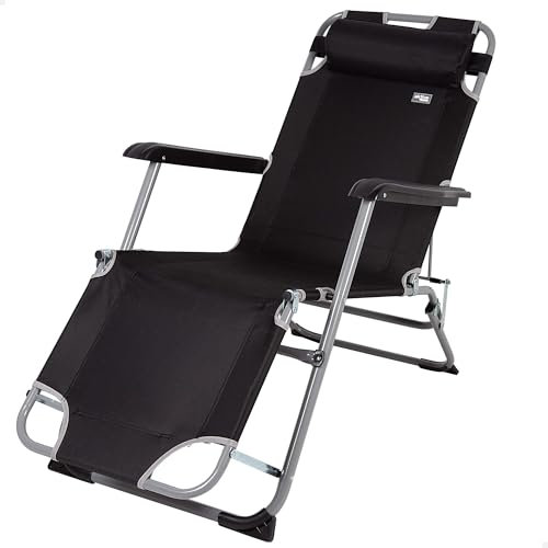 AKTIVE Tumbona de Playa Plegable y reclinable 2 Posiciones Negra, Medidas 47 x 95 x 75cm, Peso máx. 110 Kg, Material Acero y poliéster, Antivuelco, tumbonas y hamacas de Playa (62295)