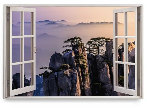 Paul Sinus Wandbild 120x80cm Fensterbild Berge Felsen Nebel Natur Berglandschaft