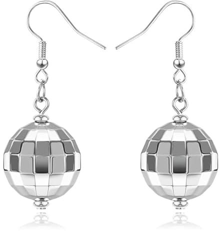 LEEQBCR 1 Paar Disco Ball Ohrringe, 80er Jahre Disco Ball Ohrringe, Punk Disco Ball Schmuck Ohrringe, Damen und Mädchen Vintage Disco Thema Party Kostüm Zubehör (Silber)