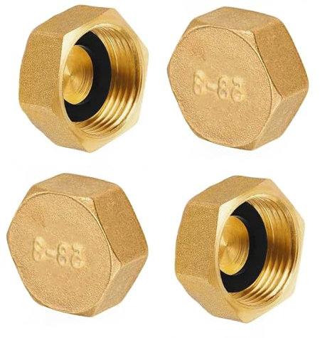 4 Piezas Tapón de latón 1 Pulgada Rosca, Hembra Tapones de Tubo con Hexágono, Tapones con Arandela, Tapones Hexagonales con Rosca, Hembra Racor con Rosca Tapones para Tubos