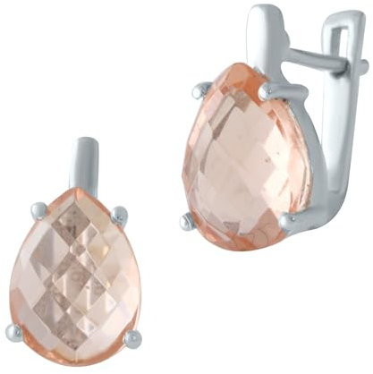925 Sterling Silber Huggie English Lock Ohrring über Birne Pfirsich Morganit; Steingewicht [ct]: 5,8 Karat, Gewicht 4,11 gr. und rhodinierte Oberfläche