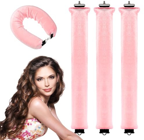 Andibro 3 Pack Hitzefreier Lockenwickler,über Nacht hitzefreie Locken Blowout Stäbe Stirnband DIY Wellen Lockenwickler Stäbe mit Haken Locken zum Schlafen Styling Tool für die meisten Haartypen(Rosa)