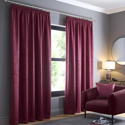 Fusion - Weinrote Vorhänge B66 x L54 (168 x 137 cm) – 100% Baumwolle – 2 Paneele – Bleistiftfaltenvorhänge in Rotwein – Schalldichte Vorhang & Thermovorhänge für Schlafzimmer – Weinrot