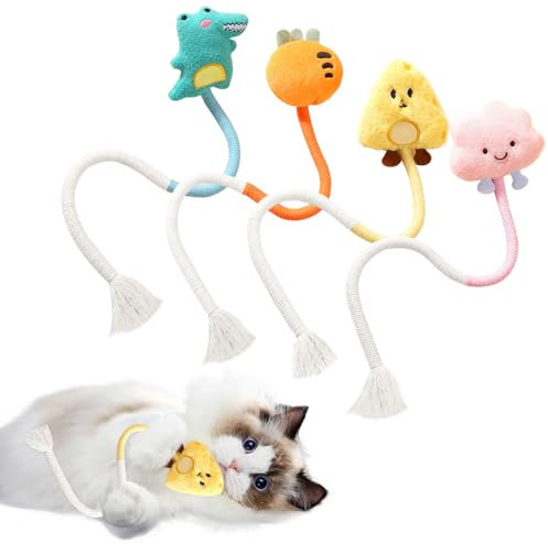 Bouncy 4-in-1 Anti-Bite Catnip Chew Toys for Indoor Cats, 20.86in Interactive Kicking Cotton Rope Set - Anxiety Relief, Teeth Cleaning, Digestion Promotion, Stress Release (4 pcs)