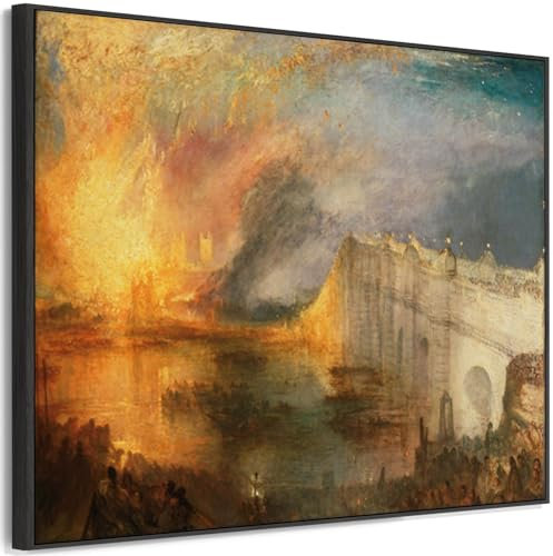 Wallfillers Large JWM William Turner Wall Art Framed Canvas Print Burning Houses of Commons Landscape Painting (100cm x 84cm)