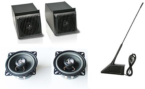 Generico Casse Altoparlanti 100W. KIT BOX Portacasse colore Nero con Antenna Specifiche COMPATIBILI con Panda modello 141 prodotte dal 1986 al 2003 - GM2040-2072N - A5.01