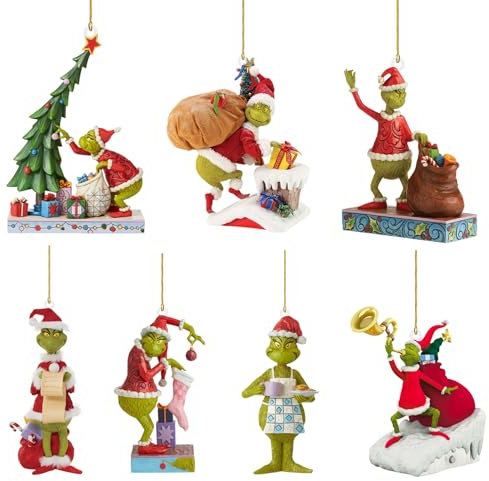 Grin-ch Weihnachtsdekorationen 7 Stück Grin-ch Weihnachtenanhänger deko, 2D acryl Christbaumschmuck anhänger, Weihnachtsbaumschmuck, hängende Ornament Dekorationen, Christbaumschmuck-Anhänger