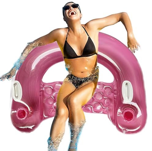 Schwimmsessel, Aufblasbares Schwimmbett Liege UND-Sitz Aufblasbarer Pool-Schwimmsessel Für Erwachsene Klappbare Wassersofamatratze Aus PVC Mit Getränkehalter Schwimmbett-Spielzeug