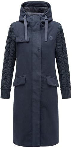 Navahoo Damen warmer Trenchcoat in Woll-Optik mit Strick-Ärmeln und Kapuze Knit Babe 14 Navy Gr. M