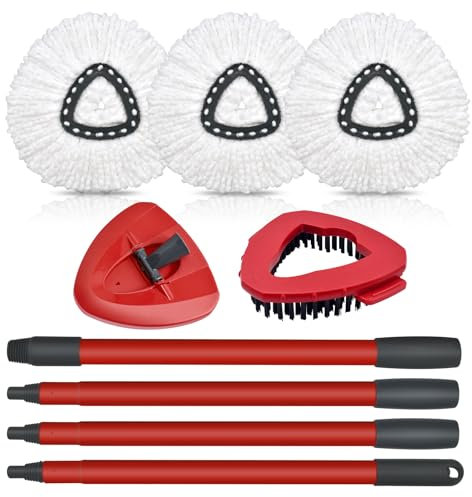 GFRED 6 Piezas Juego de fregona Compatible con Vileda Turbo EasyWring Clean 3 Pcs Cabezales de Microfibra de Repuesto Palanca de Fregona Base de Fregona Cepillo de Fregona Adecuado para Salón Baño
