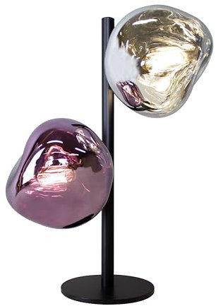 Leuchte.Store Tischleuchte Canopus,moderne 2-flammige Standlampe aus Metall in Lila/Silber,mit lackiertem Glas im Lava-Design,Tischlampe mit Schnurschalter,Standleuchte,Wohnzimmerlampe