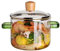 Olla de vidrio con tapa de 1,6 l, olla transparente con doble asa, apta para microondas, resistente al calor, universal, para cocinar sopa, leche, gachas, ollas de vidrio con asa verde para cocinar, o