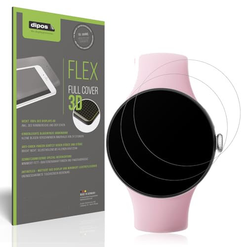 dipos FLEX 2x Schutzfolie matt passend für Google Pixel Watch 3, Antireflex, 100% Displayabdeckung, Fingerprint Kompatibel, case-friendly, Full Cover Displayschutz Folie